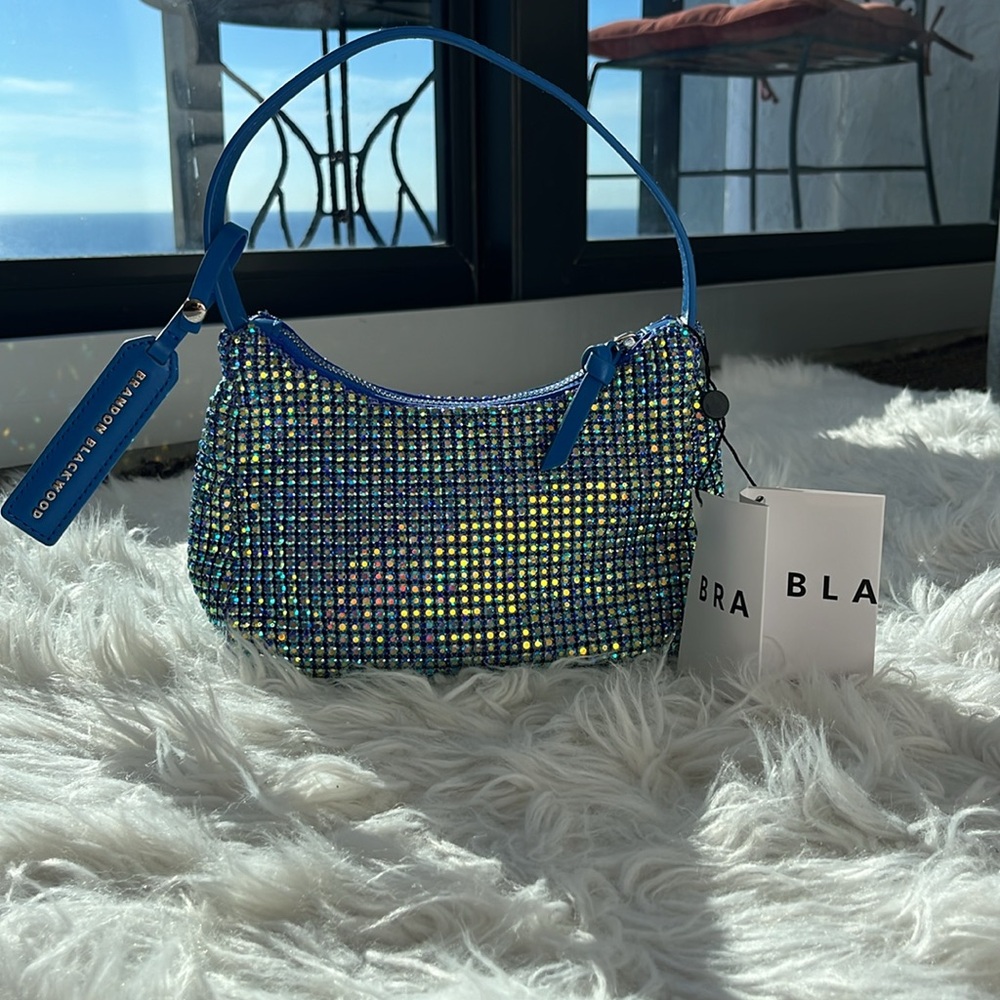 BRANDON BLACKWOOD Syl Blue Crystal Metallic Bag Top Handle Light Sapphire